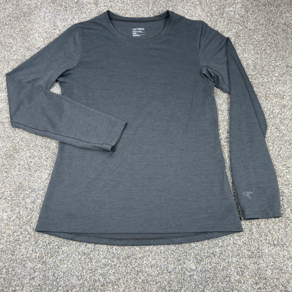 Arcteryx Taema Crew LS Womens M Charcoal Grey Hiking Running Shirt Phasic LT